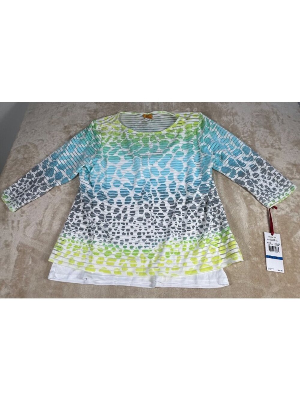 NEW Ruby Rd. Striped Spring Shirt Sz XL Layered Tank White Blue Green Stretch